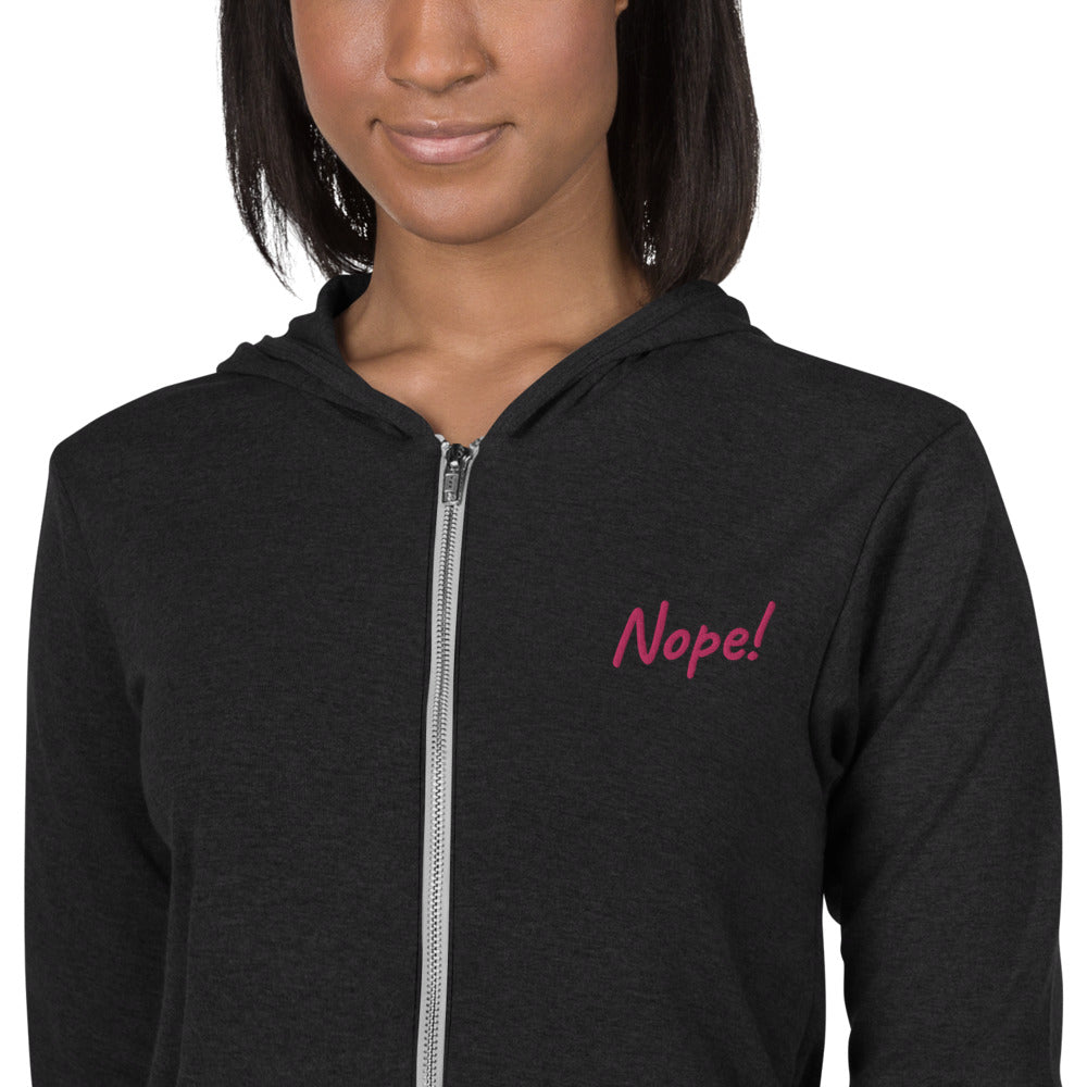 Nope! Embroidered  zip hoodie