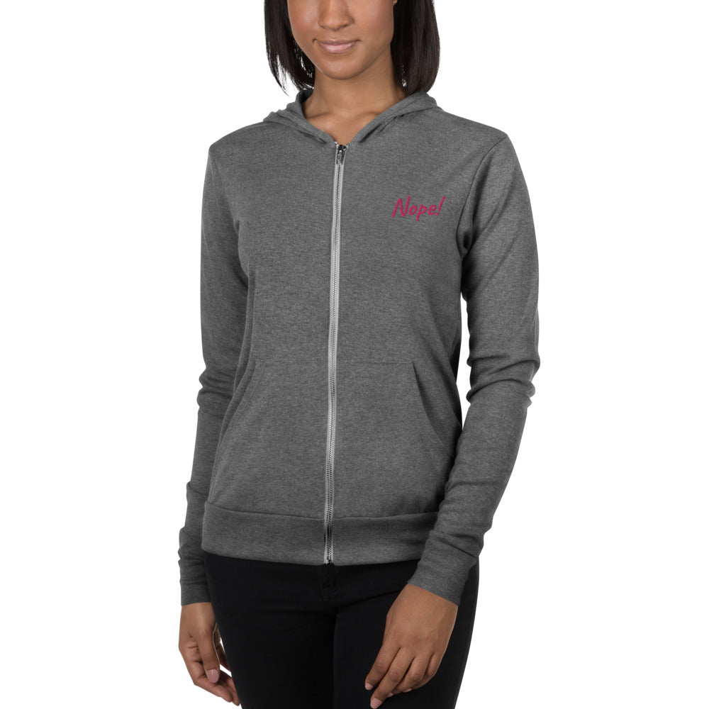 Nope! Embroidered  zip hoodie
